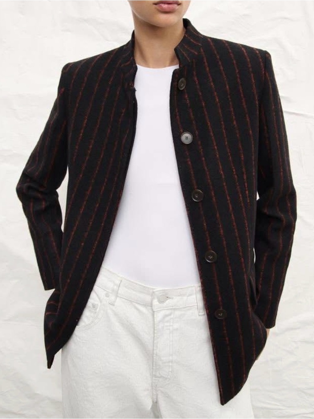 Zara Black Blazer with Brown Pinstripes